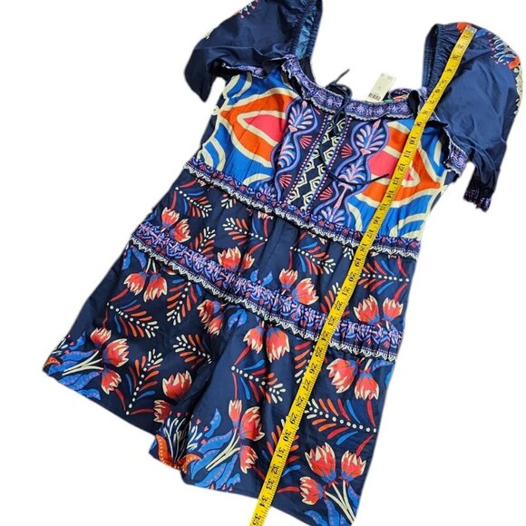 Farm Rio x Anthropologie Puff-Sleeve Ruffled Floral Romper, Picnic, Size M, NWT - Picture 7 of 13
